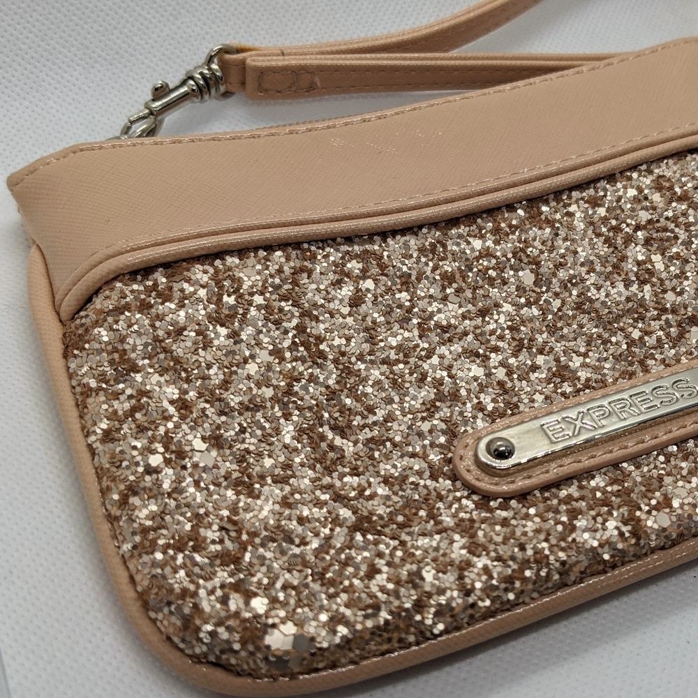 Express Gold Glittery Tan Wristlet